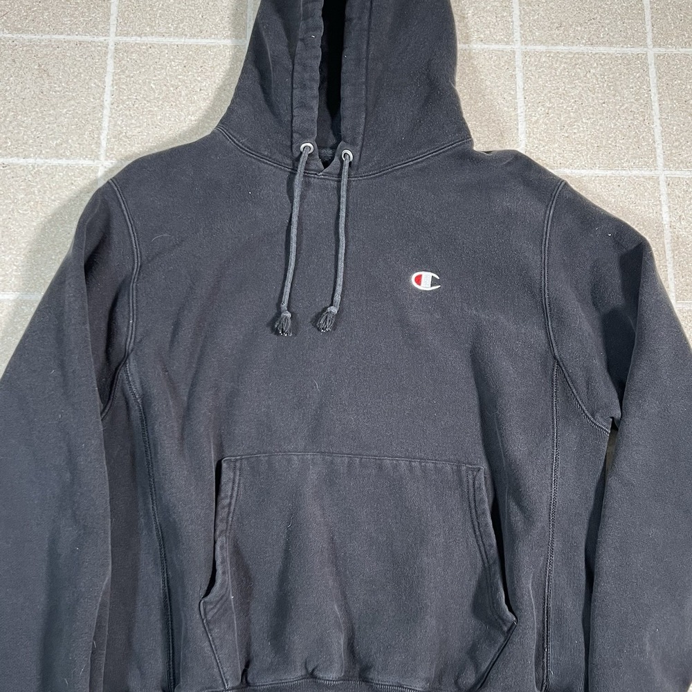 Vintage 90s Champion Reverse‎ Weave Hoodie Sweatshirt Mens Medium Black Pullover - Picture 2 of 4